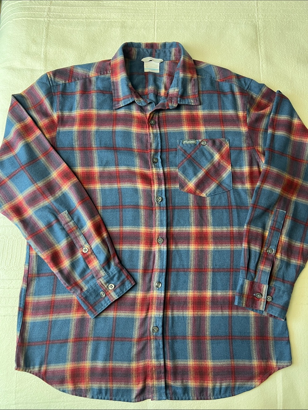 Columbia Blue and Red Plaid Button-Down Shirt